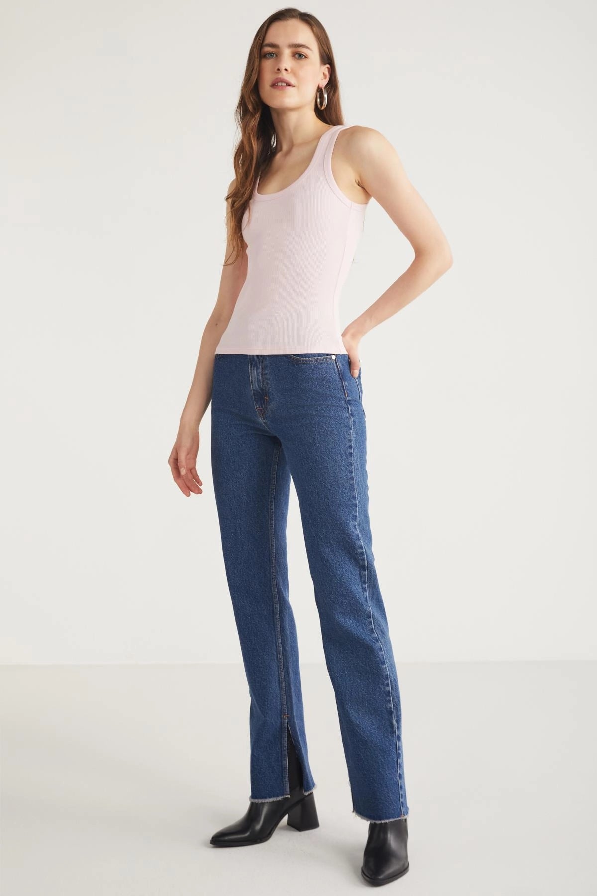 Fitilli Görünümlü Kalın Askılı Basic Bluz Atlet Pembe