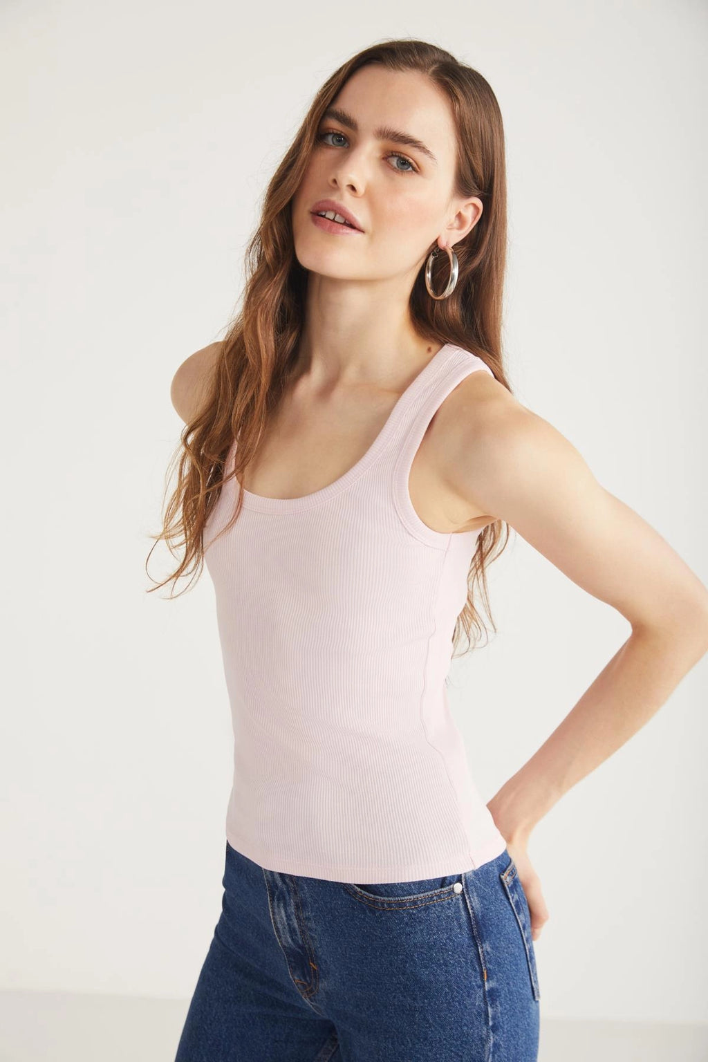 Fitilli Görünümlü Kalın Askılı Basic Bluz Atlet Pembe