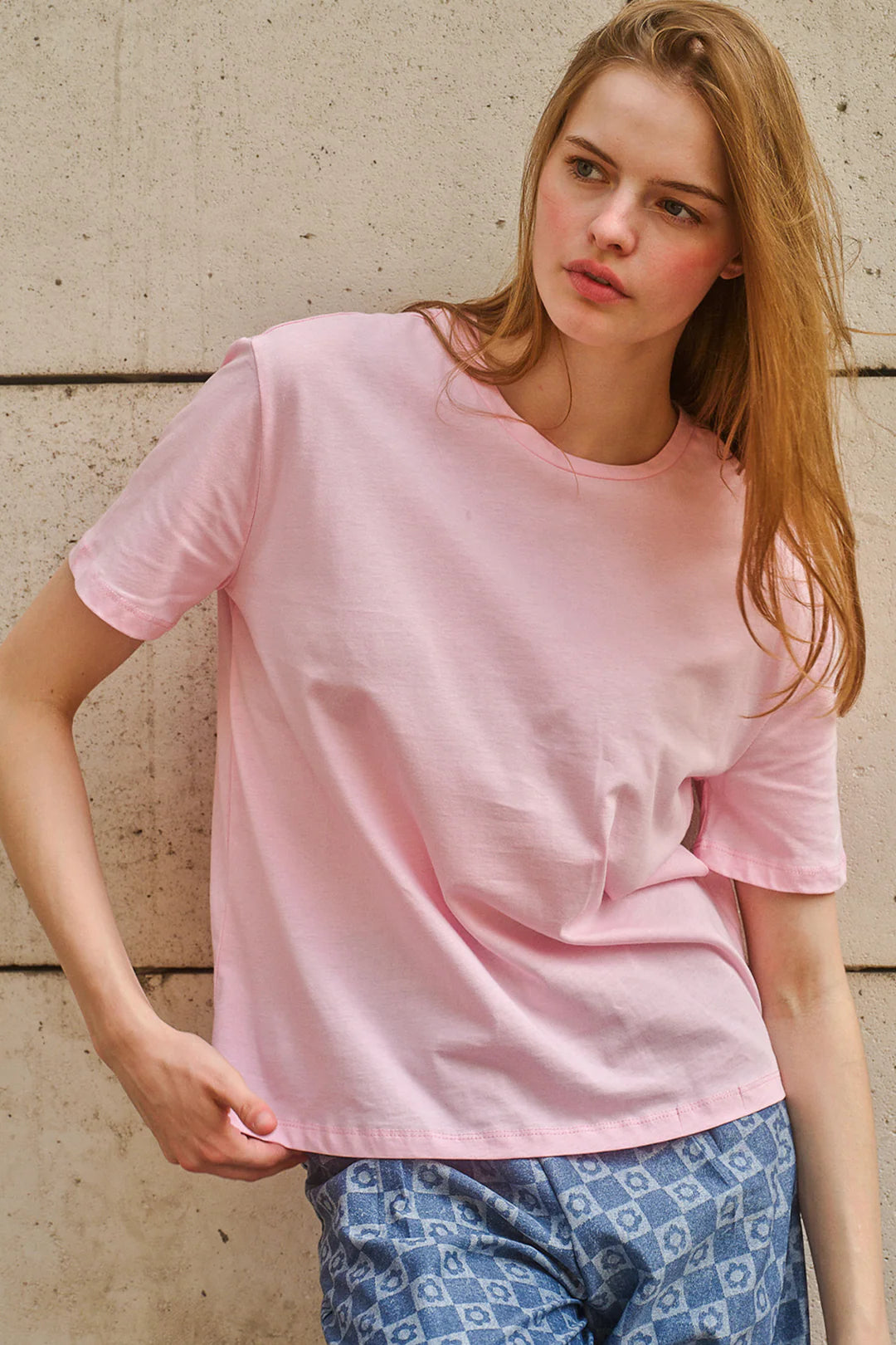 Bisiklet Yaka Oversize Basic T-Shirt Pembe