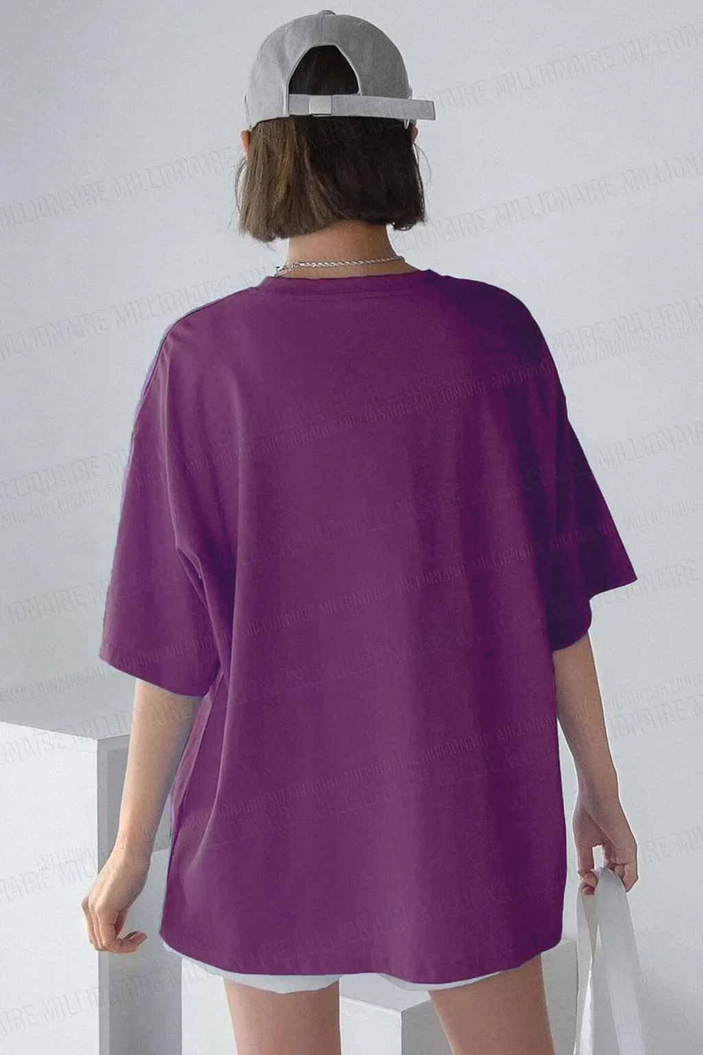 Kadın Free Life Mor Bisiklet Yaka Oversize Salas T-Shirt - QM1004