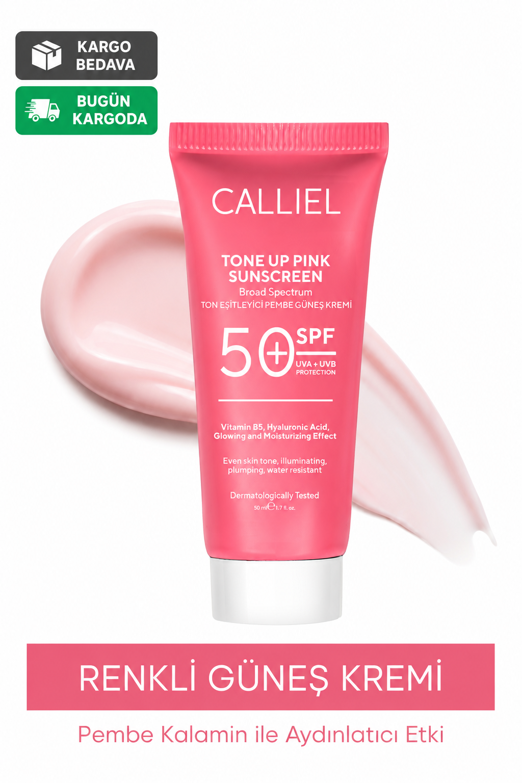 Ton Eşitleyici, Aydınlatıcı SPF 50+ Renkli Güneş Kremi Glutatyon, Hyaluronik Asit Etkili 50 ML