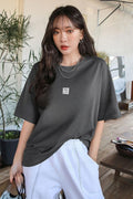 Kadın Free Life Füme Bisiklet Yaka Oversize Salas T-Shirt - QM1004