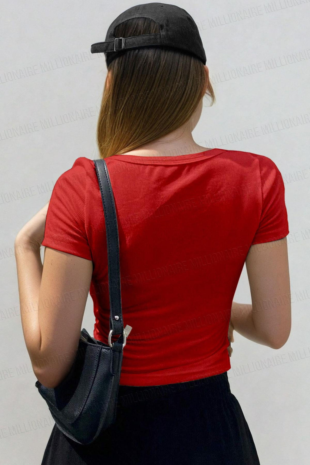 Kadın Kırmızı U Yaka Kısa Kollu Fitilli Kaşkorse Body T-Shirt - QM2001