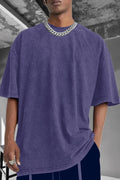 Erkek Mor Oversize Asit Yıkamalı Eskitme Efektli Boyalı T-Shirt - QM1000