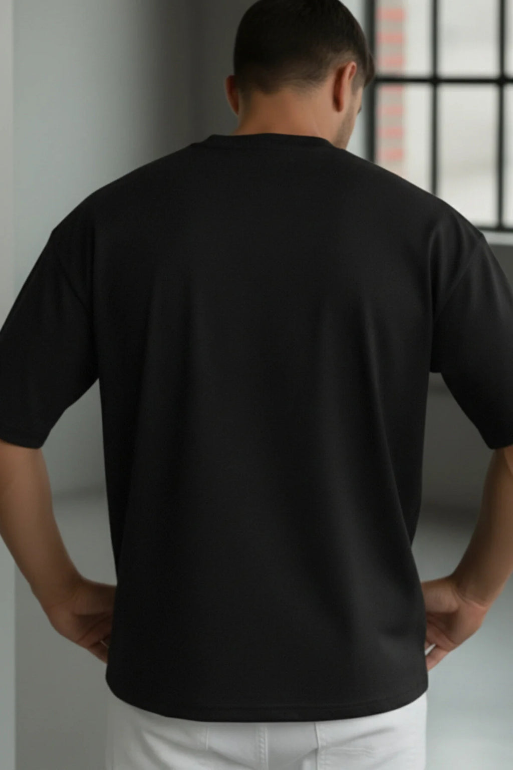 Erkek Free Life Siyah Bisiklet Yaka Oversize Salas T-Shirt